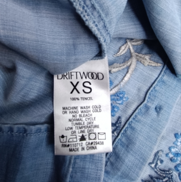 Driftwood Sundance Blue Embroidered Boho Chic Denim Shirt XS - Picture 10 of 14